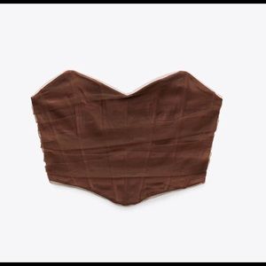 zara corsetry tulle crop top dark brown